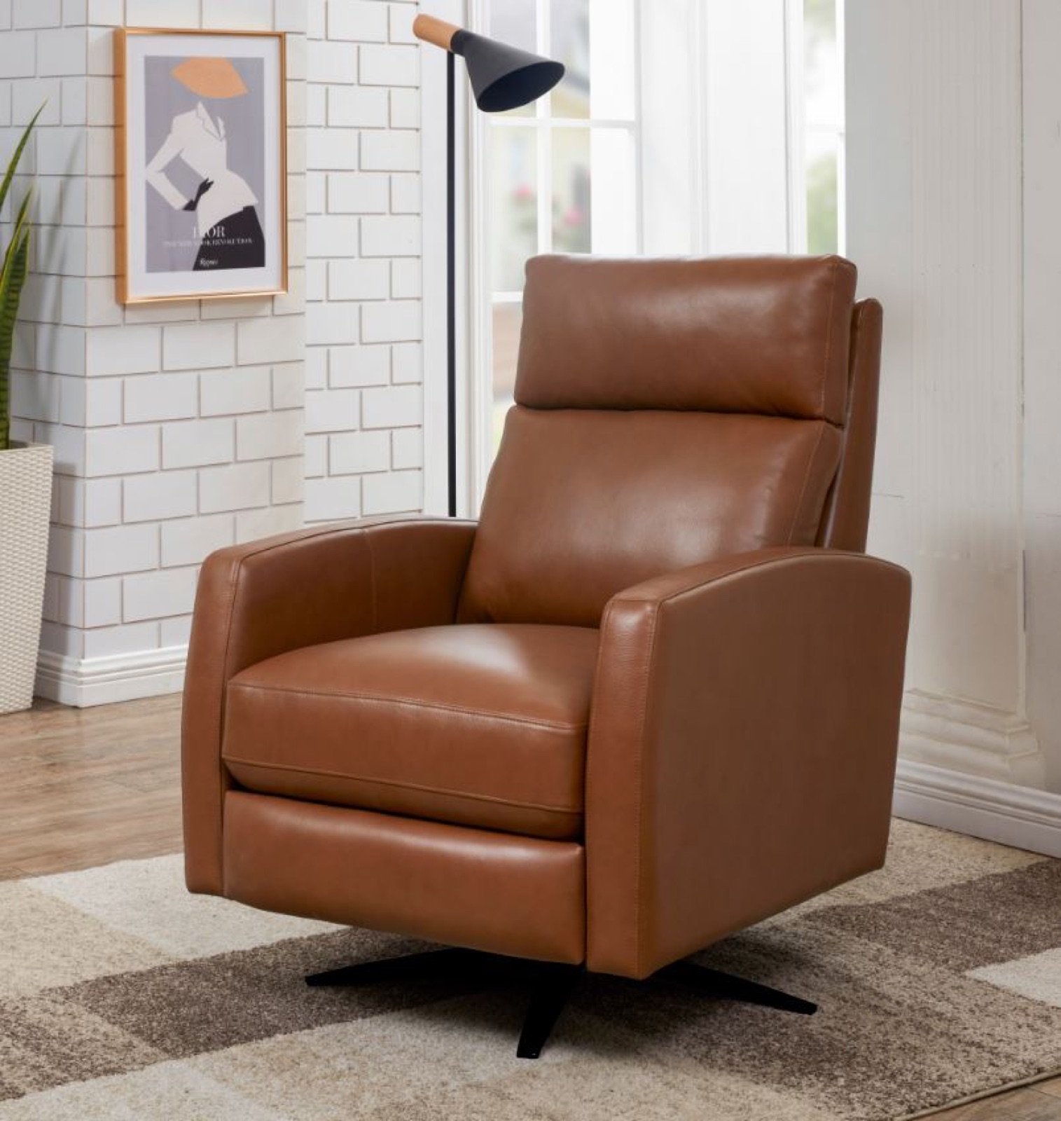 Jordie Leather Pedestal Swivel Recliner in Nutmeg